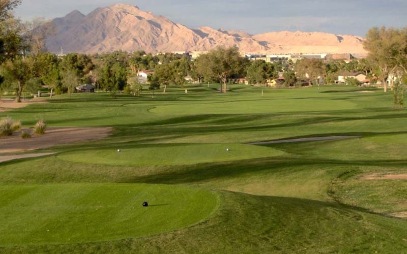 Wildhorse Golf Club fairway with mountains